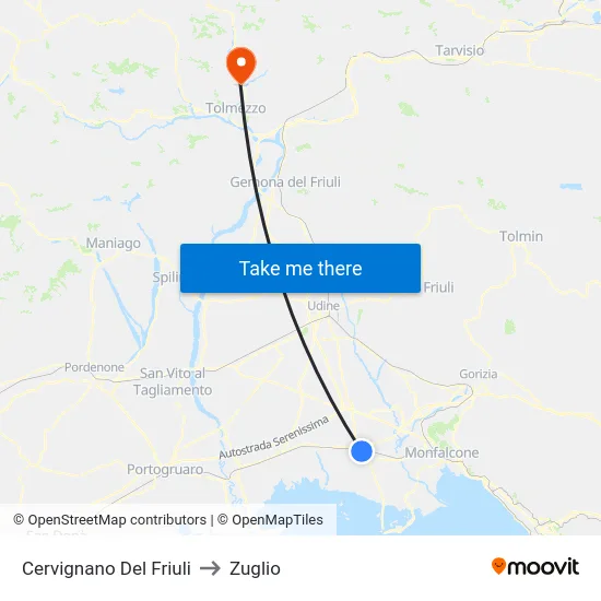 Cervignano Del Friuli to Zuglio map