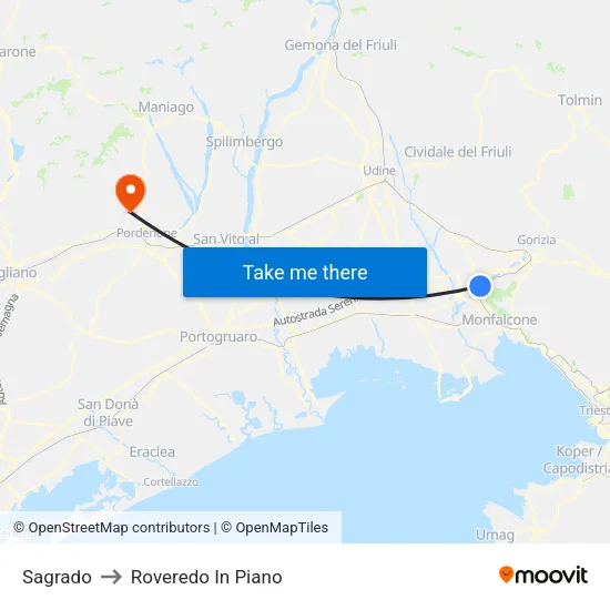 Sagrado to Roveredo In Piano map