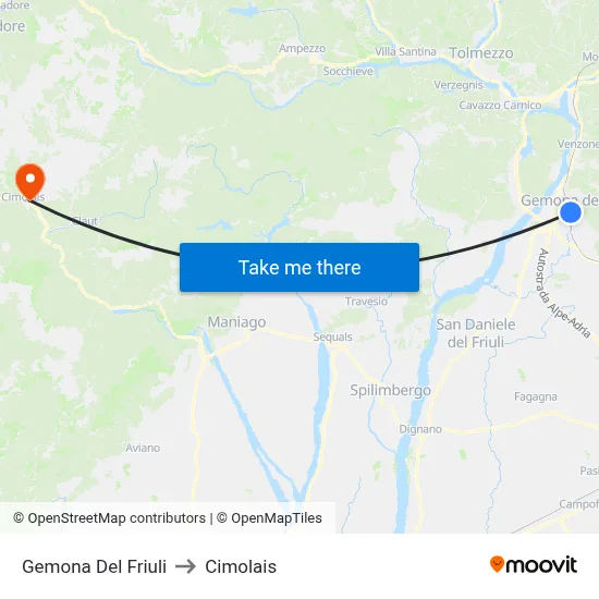 Gemona Del Friuli to Cimolais map