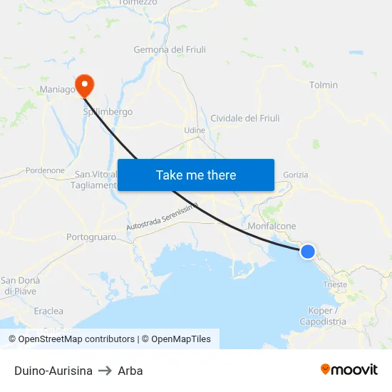 Duino-Aurisina to Arba map