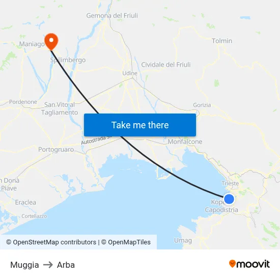 Muggia to Arba map