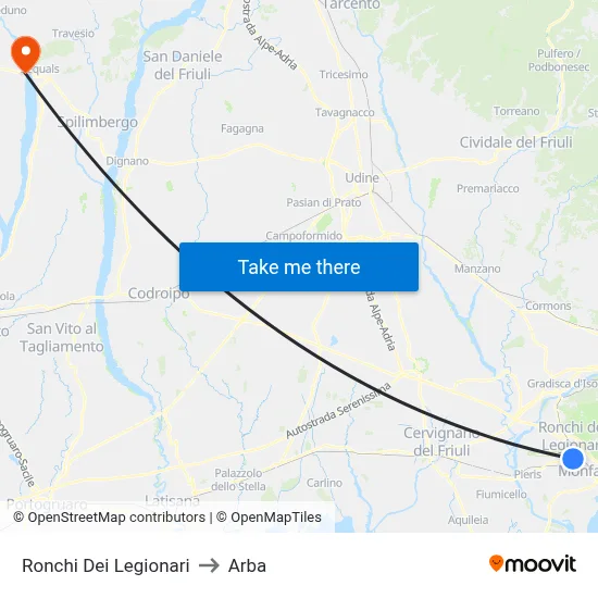 Ronchi dei Legionari to Arba map