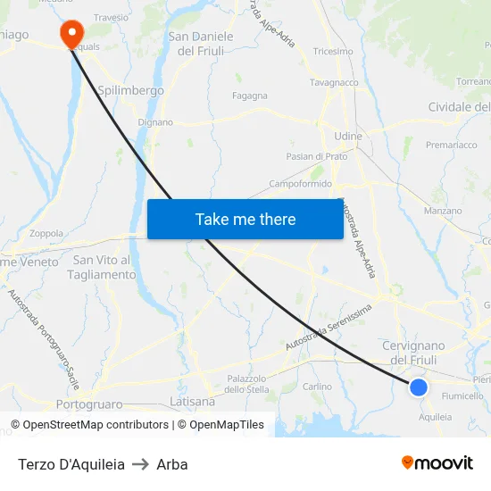 Terzo d'Aquileia to ARBA map