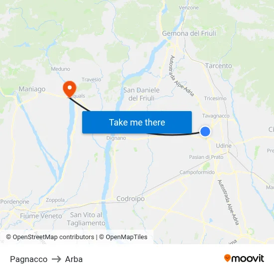 Pagnacco to Arba map