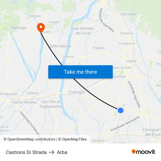 Castions di Strada to Arba map