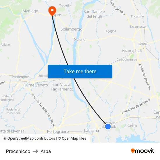 Precenicco to Arba map