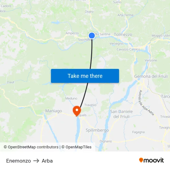 Enemonzo to ARBA map