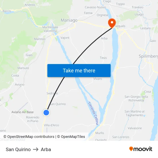 San Quirino to ARBA map