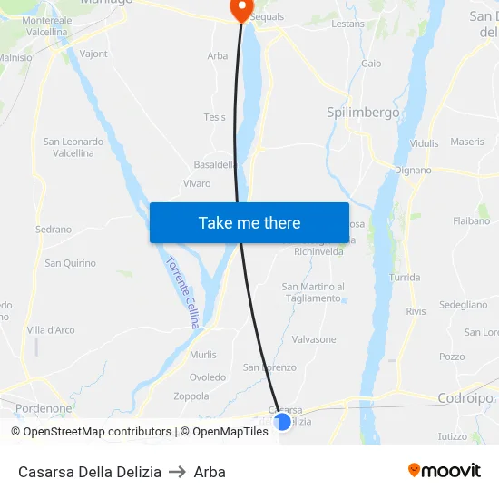 Casarsa della Delizia to Arba map