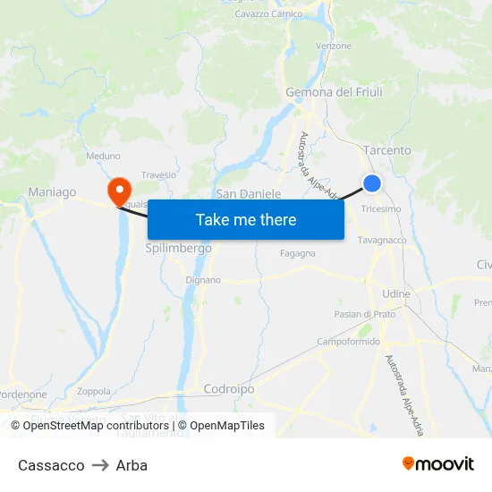 Cassacco to ARBA map