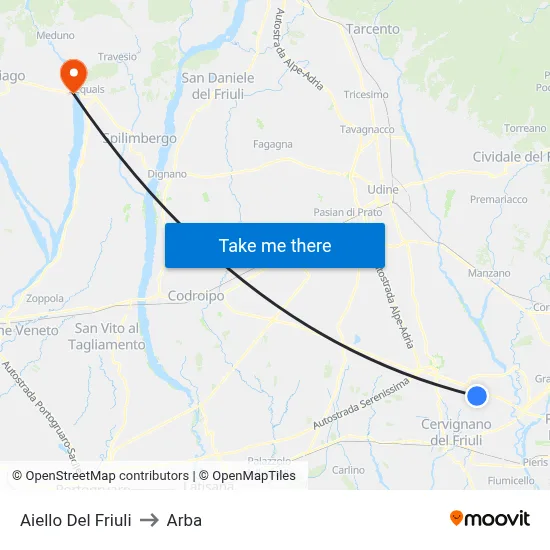 Aiello del Friuli to ARBA map