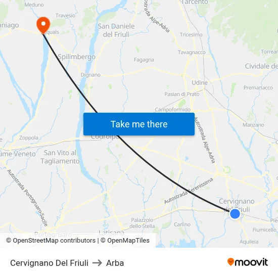 Cervignano del Friuli to ARBA map