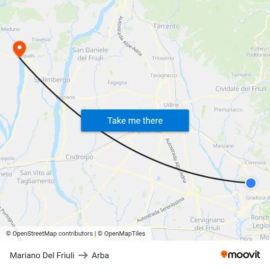 Mariano del Friuli to ARBA map