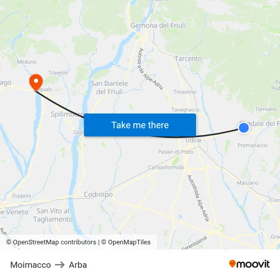 Moimacco to Arba map