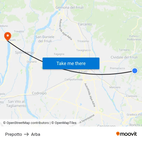 Prepotto to ARBA map