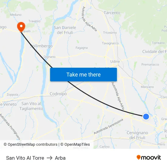 San Vito al Torre to ARBA map