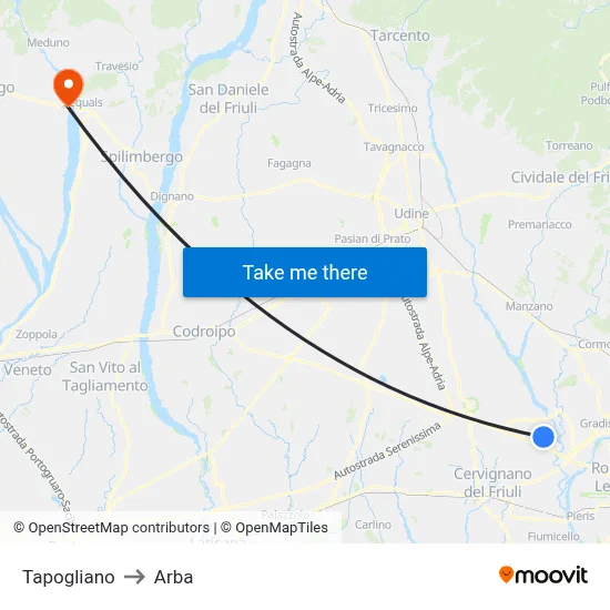 Tapogliano to ARBA map