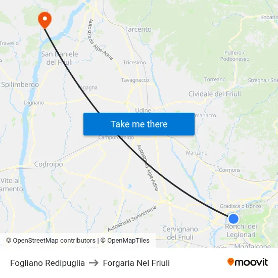Fogliano Redipuglia to Forgaria nel Friuli map