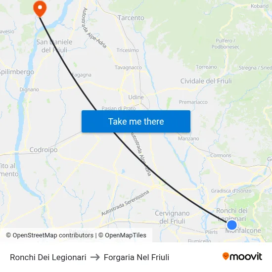 Ronchi dei Legionari to Forgaria nel Friuli map