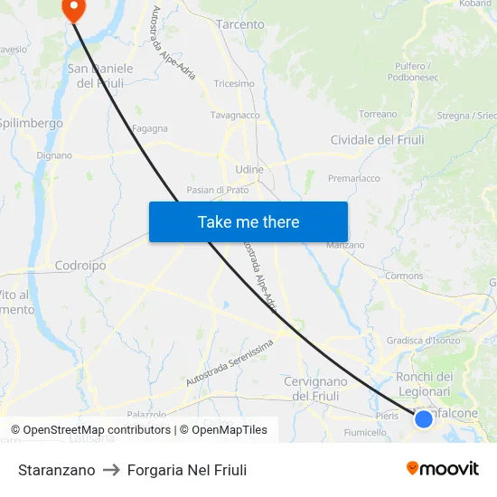 Staranzano to Forgaria nel Friuli map