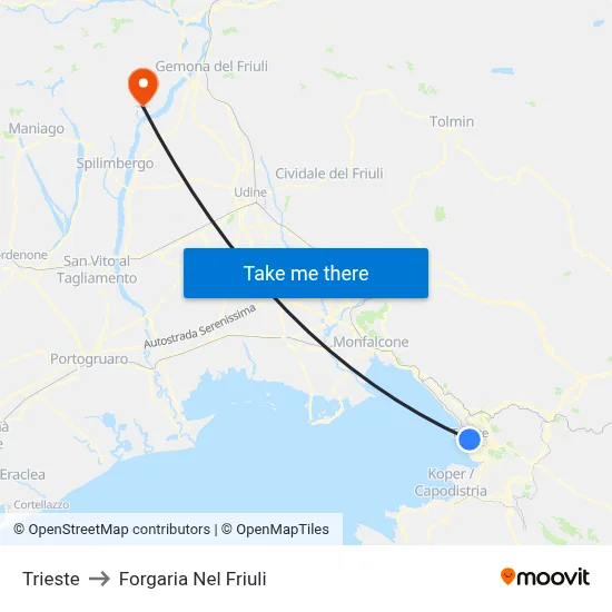Trieste to Forgaria nel Friuli map