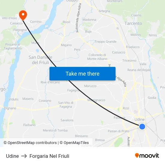 Udine to Forgaria nel Friuli map