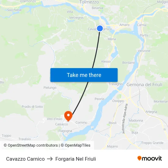 Cavazzo Carnico to Forgaria nel Friuli map