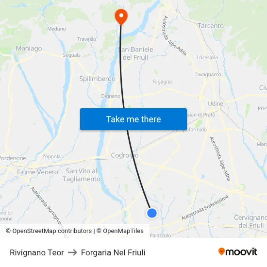 Rivignano Teor to Forgaria nel Friuli map