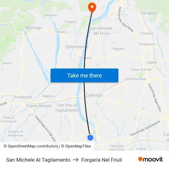 San Michele al Tagliamento to Forgaria nel Friuli map
