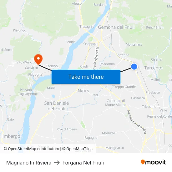 Magnano in Riviera to Forgaria nel Friuli map