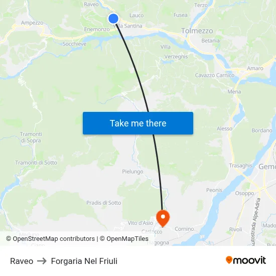 Raveo to Forgaria nel Friuli map