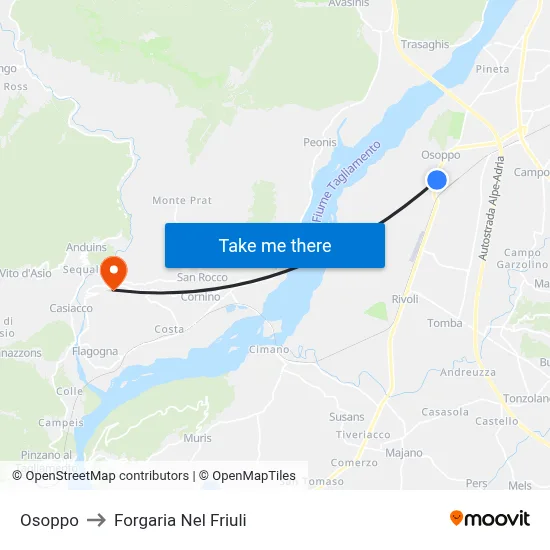 Osoppo to Forgaria nel Friuli map