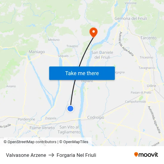 Valvasone Arzene to Forgaria nel Friuli map
