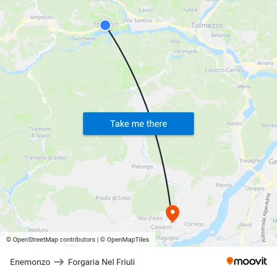 Enemonzo to Forgaria nel Friuli map
