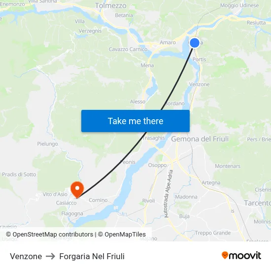 Venzone to Forgaria nel Friuli map