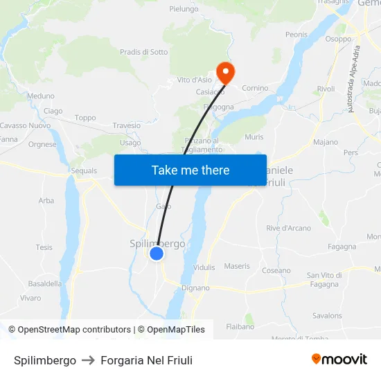 Spilimbergo to Forgaria nel Friuli map