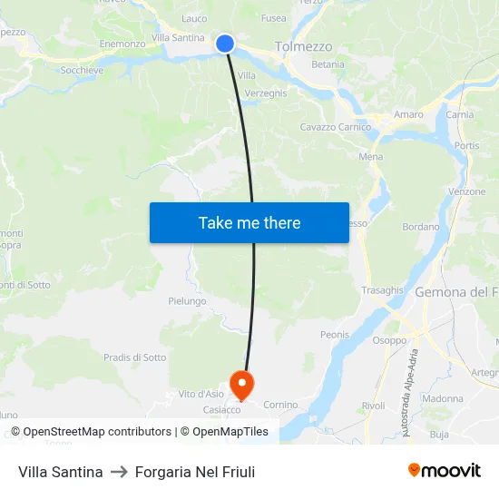 Villa Santina to Forgaria nel Friuli map