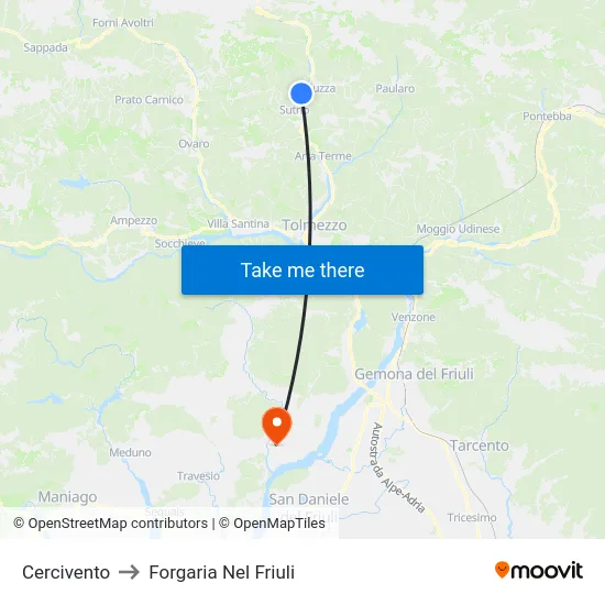 Cercivento to Forgaria Nel Friuli map
