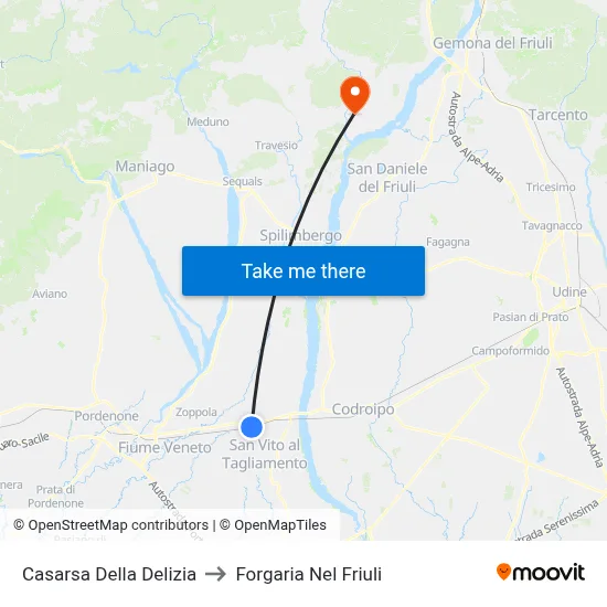 Casarsa della Delizia to Forgaria nel Friuli map