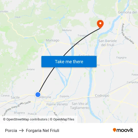 Porcia to Forgaria nel Friuli map