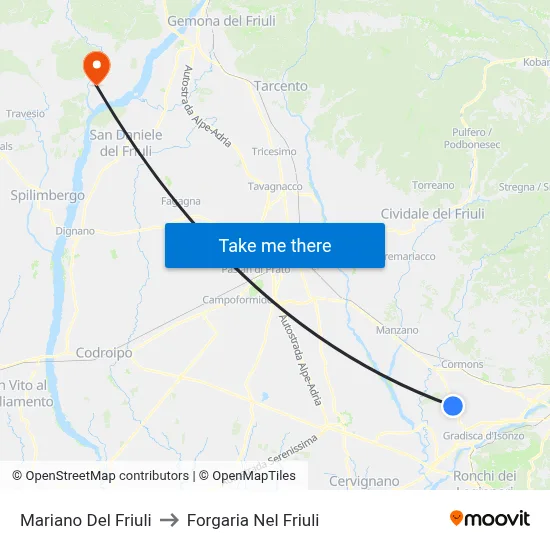 Mariano del Friuli to Forgaria nel Friuli map