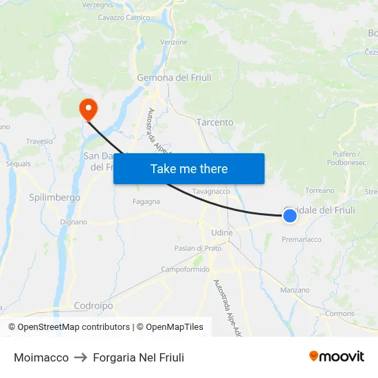 Moimacco to Forgaria Nel Friuli map