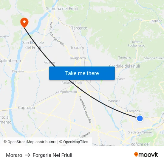 Moraro to Forgaria nel Friuli map