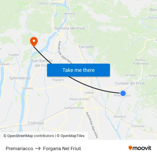 Premariacco to Forgaria nel Friuli map