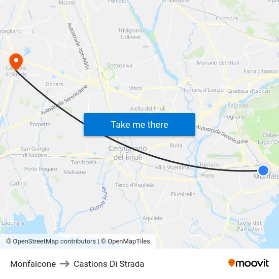 Monfalcone to Castions Di Strada map