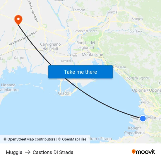 Muggia to Castions Di Strada map