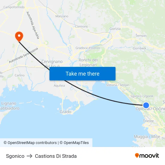Sgonico to Castions Di Strada map