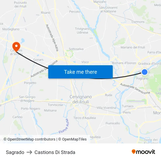 Sagrado to Castions Di Strada map