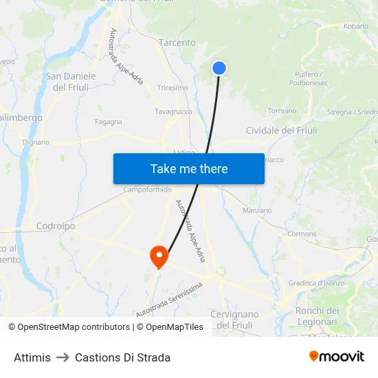Attimis to Castions Di Strada map