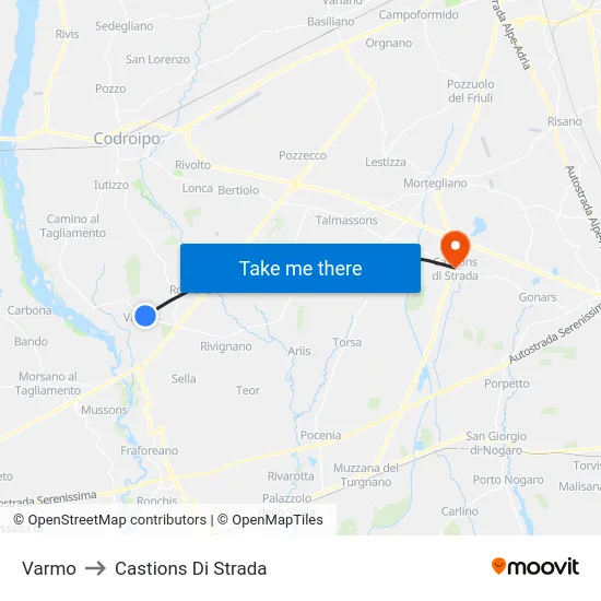 Varmo to Castions Di Strada map